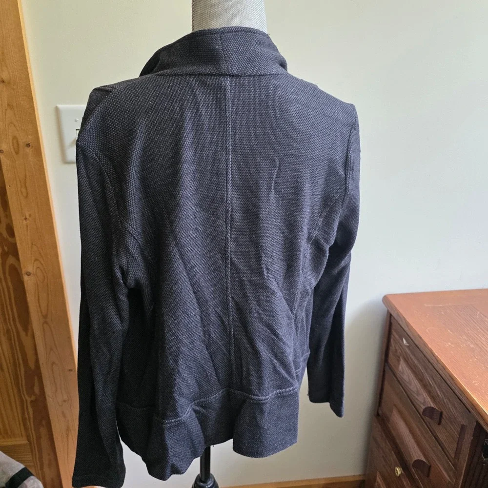 Eileen Fisher Black Textured Open Front Draped Cardigan Large Office Minimalist